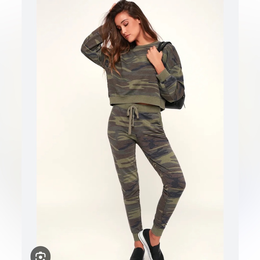 Z Supply Battalion Green Camo Print Drawstring Lounge Pants sz S